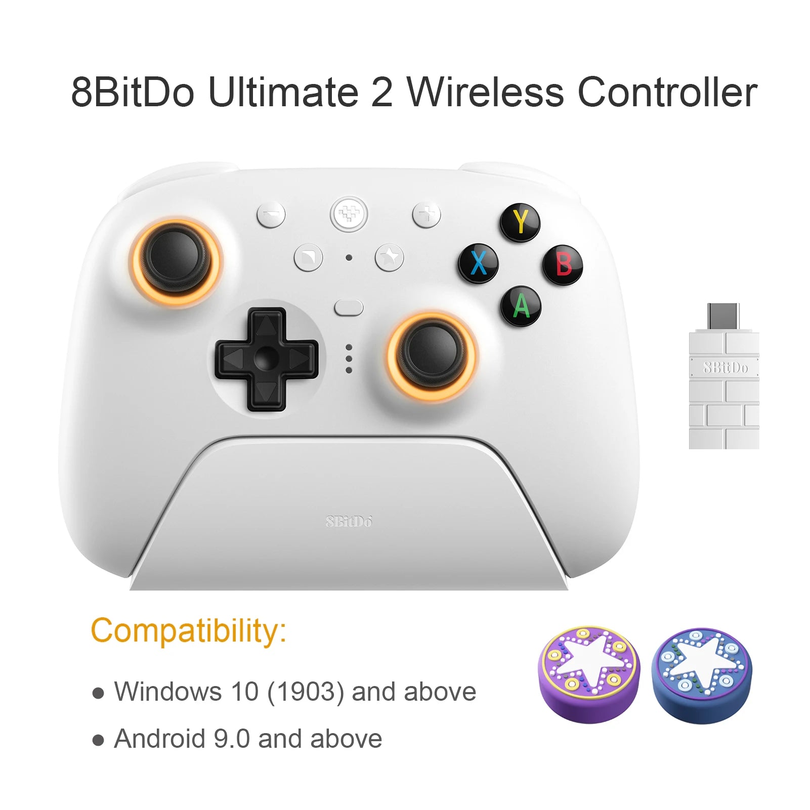 8BitDo Ultimate 2 Wireless Game Controller for Windows 10/11 2.4G Gamepad TMR Joystick with Charging Dock for Android PC Steam