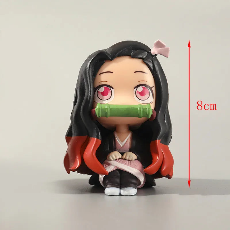 Anime 8/9cm Cute Q Versão Demon Slayer Action Figure Sentada Tanjiro Kamado Nezuko PVC Action Model Kid Toy Gift
