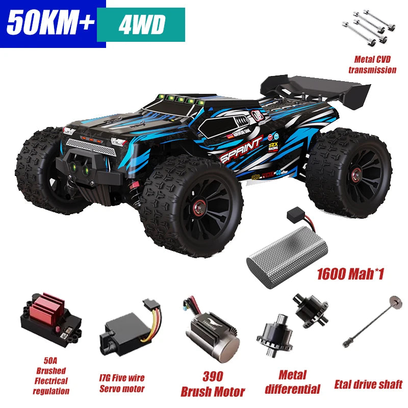 Rc Car Off Road 4x4 High Speed 80KM/H Remote Control Car with LED Headlight Brushless 4WD 1/14 Monster Truck Toys for Boys Gift