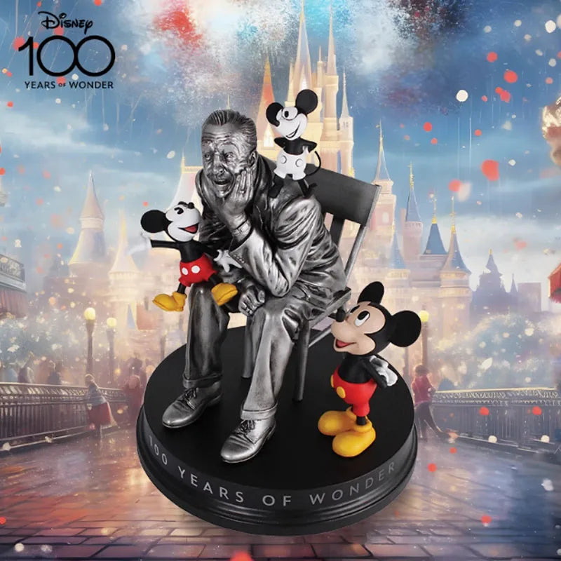 Disney Original Garage Kit Mickey Mouse The 100th Anniversary Ornament of Walt and Mickey Anime Figures Toys for Boys Gift Model