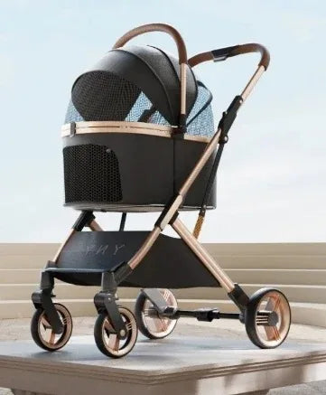 Abnehmbarer Haustier-Kinderwagen, ultraleicht, tragbar, für den Außenbereich, für Katzen und Hunde, Rahmen aus Aluminiumlegierung, Stoßdämpfer mit vier Rädern