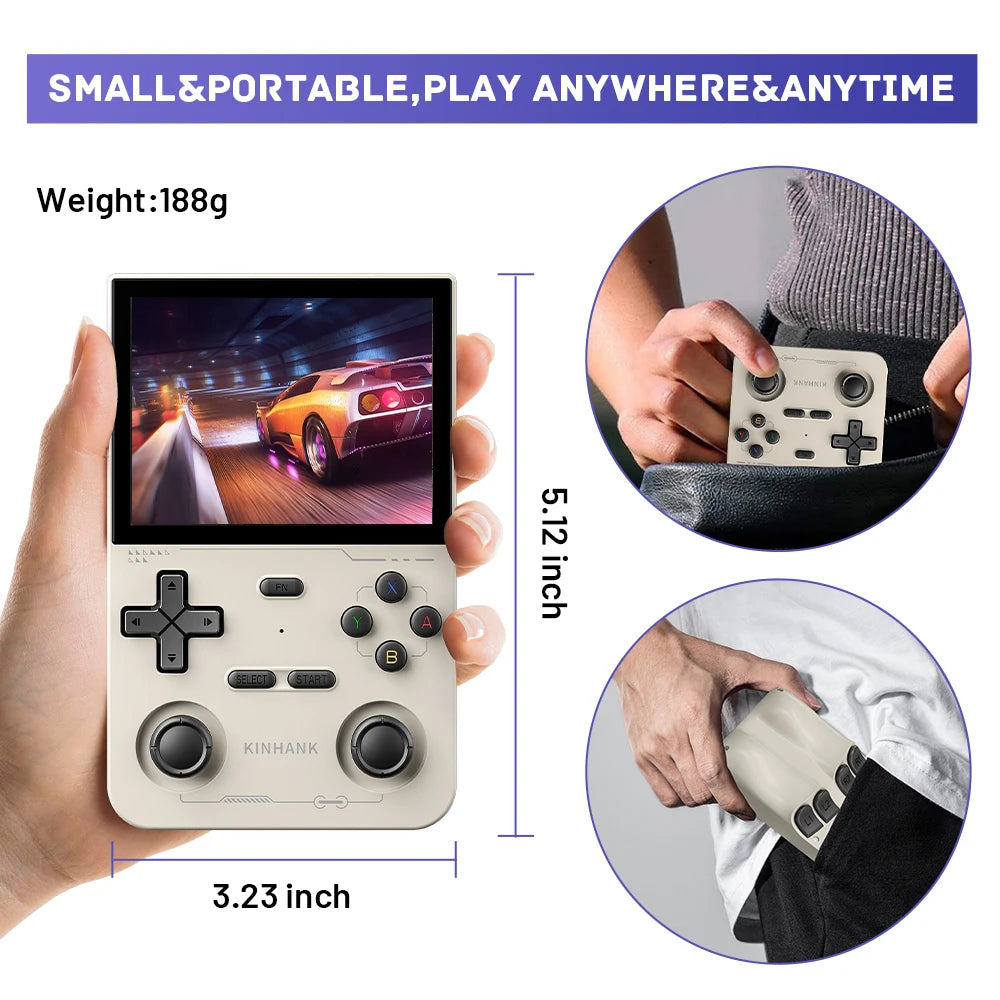 KINHANK K36 Retro-Handheld-Videospielkonsole, 500nit, 3,5-Zoll-IPS-Bildschirm, 16000 Spiele-Emulator für PS1/PSP/DC/N64/SS