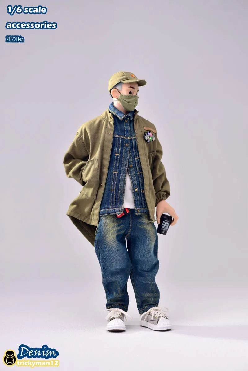 Trickyman12 1/6 Männlicher Soldat Street Trend Hip Hop Jeansjacke Sweatshirt Schuhe Hut Socken Jeans Kleidung für 12" männlicher Körper
