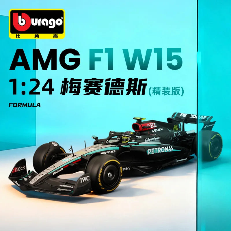 Bburago Alloy Car Model For Collector 1:24 Mercedes-Benz F1 Formula Cars W15 Simulation Alloy Car Model Male