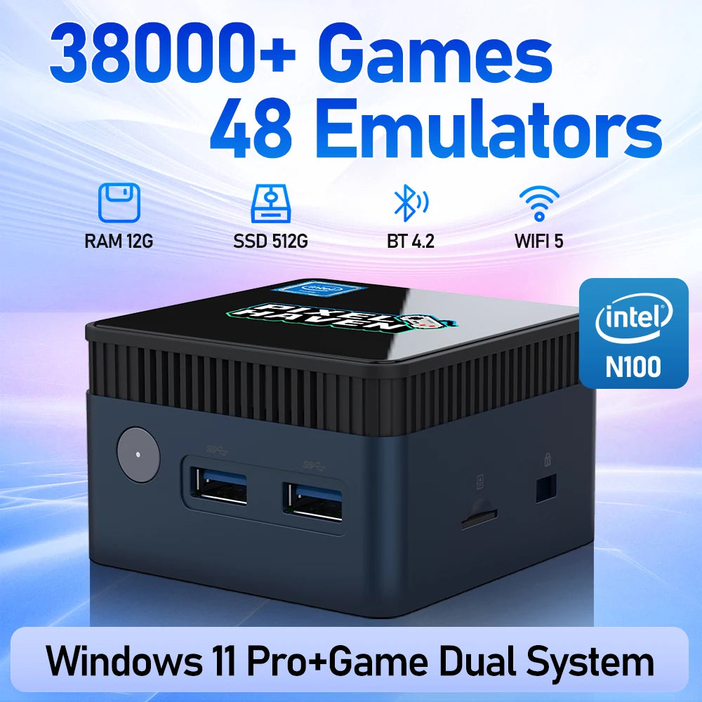 Mini PC With 38000+Games&48 Emulators Game Console For PS3/PS2/Wii/WiiU/N64/NES/NDS Windows 11&Retrobat&Playnite N100 Game PC