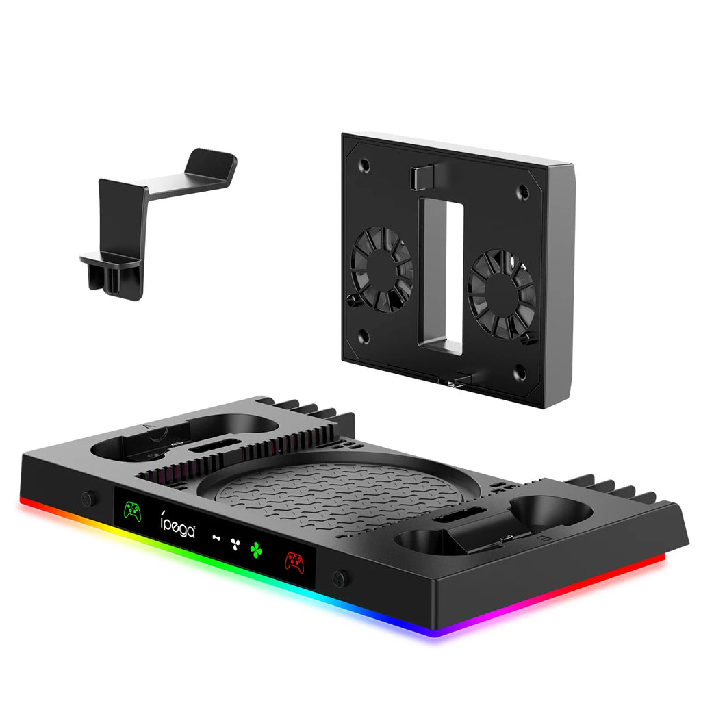 Lüfterständer und Ladestation für Xbox Series X-Konsole und -Controller mit 15RGB-Farblicht, Lagerung mit 3-stufigem Lüftersystem