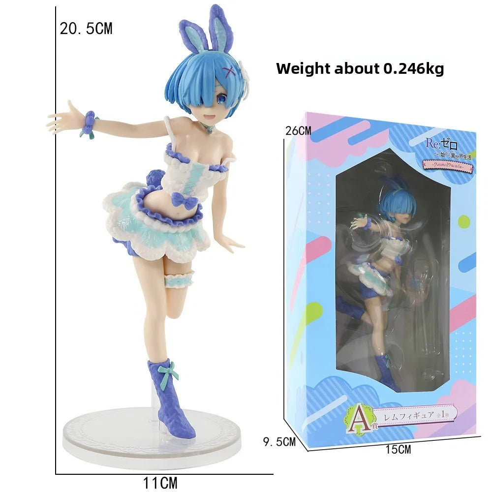 Anime Figure Rem Ram Emilya Cuter Case Model Q Version Collectible Static PVC Model from Zero Begining in Another World Life