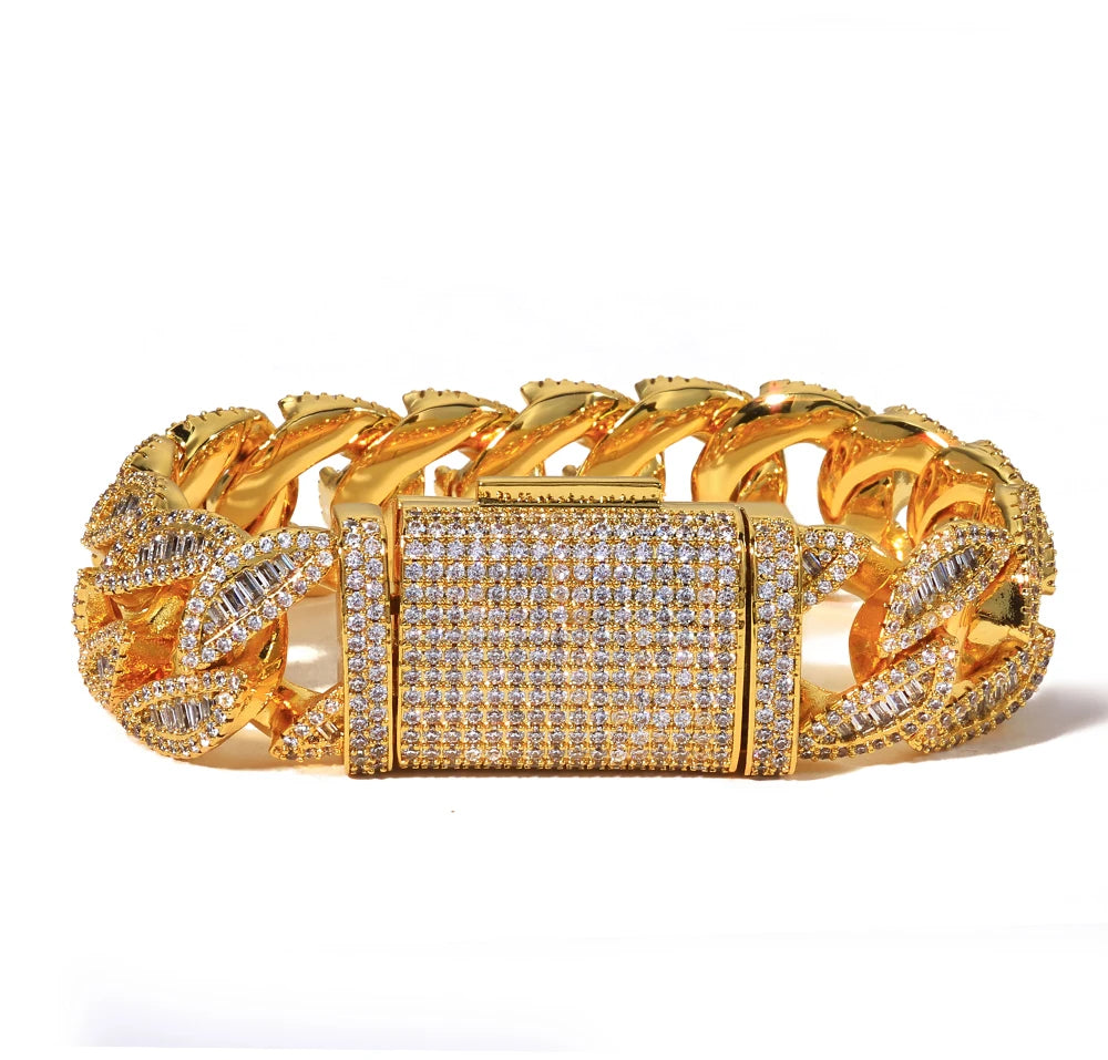 ESKEEM Luxus-Hip-Hop-Armband, 20 mm, kubanische Kette, komplett mit Iced Out, gemischtem Baguette, rundem Zirkonia-Inlay