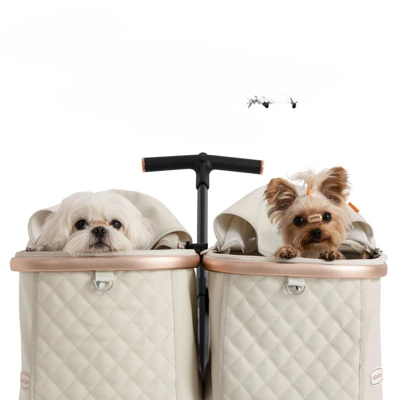 Doppelsitz-Kinderwagen, faltbar, für zwei kleine Hunde, abnehmbarer Katzenkinderwagen, unabhängiges Fahrzeug mit Doppelkorb, wiegt 16 kg