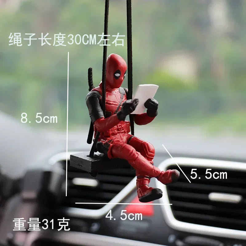 Cartoon Deadpool Car Rearview Mirror Pendant Read A Book SUCK IT Action Figure Car Pendant Interior Decor Accessories Model Toys
