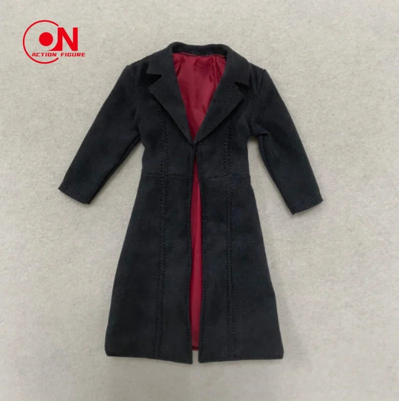 1/12 Scale Male Black Long Leather Coat Fabric Windbreaker Clothes Model Fit 6" Notaman Mezco Soldier Action Figure Body