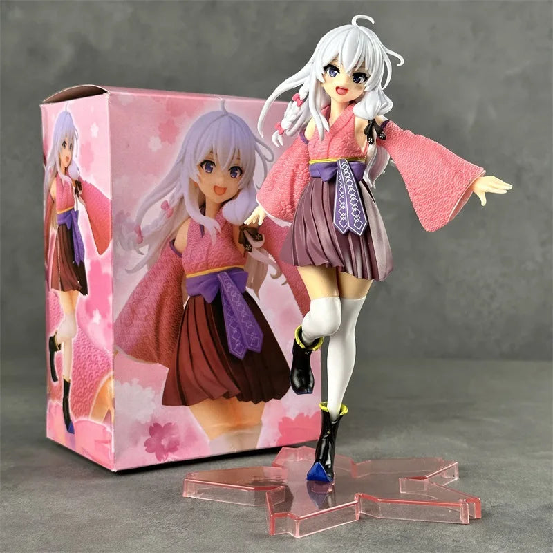 Anime Wandering Witch: The Journey Elaina Figure PVC Cute Standing On One Foot Kimono Knee Socks Model Toys Ornaments Gifts