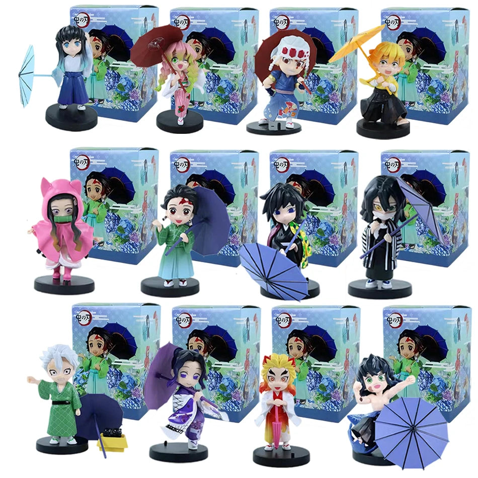 In stock 12cm kawaii  Demon Slayer Plum Rain Series with Box Handmade Model no Yaiba Kamado Nezuko Action Figure Ornament Gift