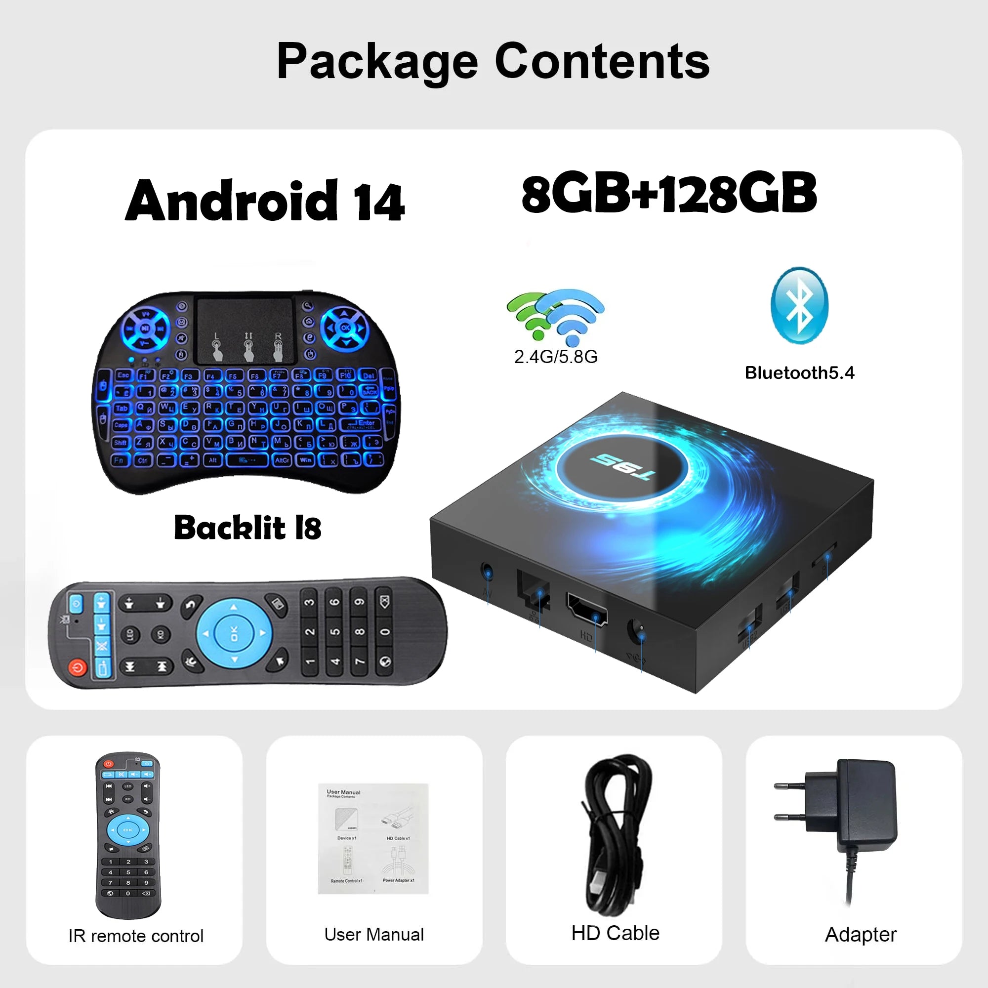 Smart TV Box Android 14 T95 6K Allwinnerh616 Media Player Dual WiFi Bluetooth 5.4 with Remote Support Google Voice Set Top Box