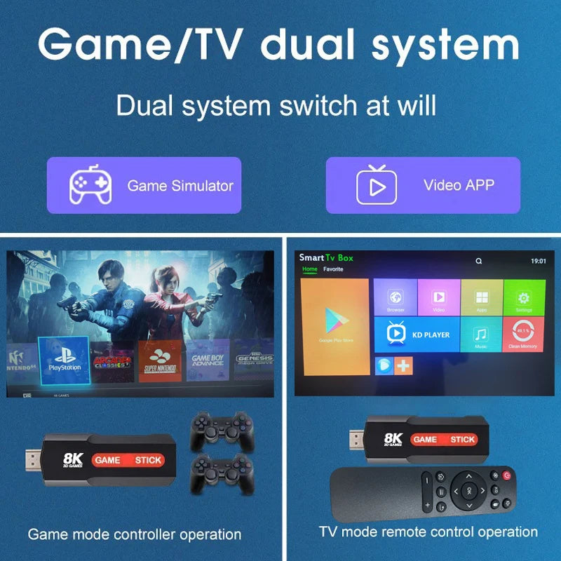 X2 Game TV Stick TV-Box 64 GB 10000+ Gaming HD 8K 4G WiFi High-Definition-Retro-Videospielkonsole Wireless-Simulator PK Q9 Stick