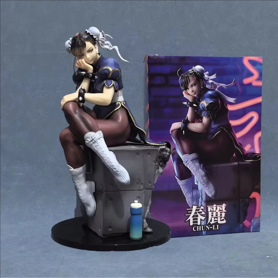 New In Stock Street Fighter Chun-Li Anime Figure Sitting Posture 26cm Chun-Li Action Figure Game Peripheral Custom Toys Kid Gift