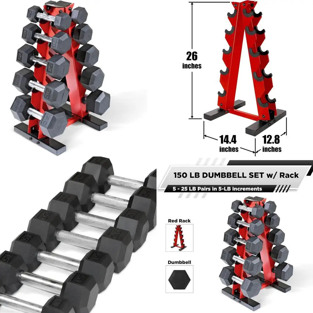 Rubber Coated Hex Dumbbells Set 5-25Lbs with Storage Rack for Muscle Toning and Strength Training