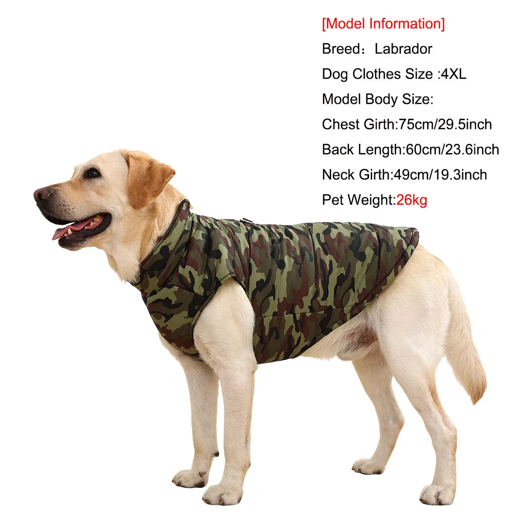 Winddichte Hundekleidung für kleine, mittelgroße und große Hunde, Katzen, Winterwelpen, Camouflage-Print, warme Kleidung, Golden Retriever-Kostüme