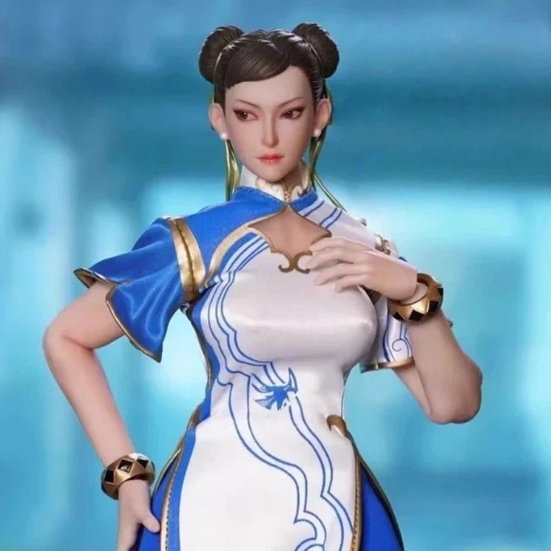Chunli Action Figure Play Toy P026 1/6 Scale 12  Movable Eyes Blue Cheongsam Female Soldier Collectible Figurine Full Set Gift