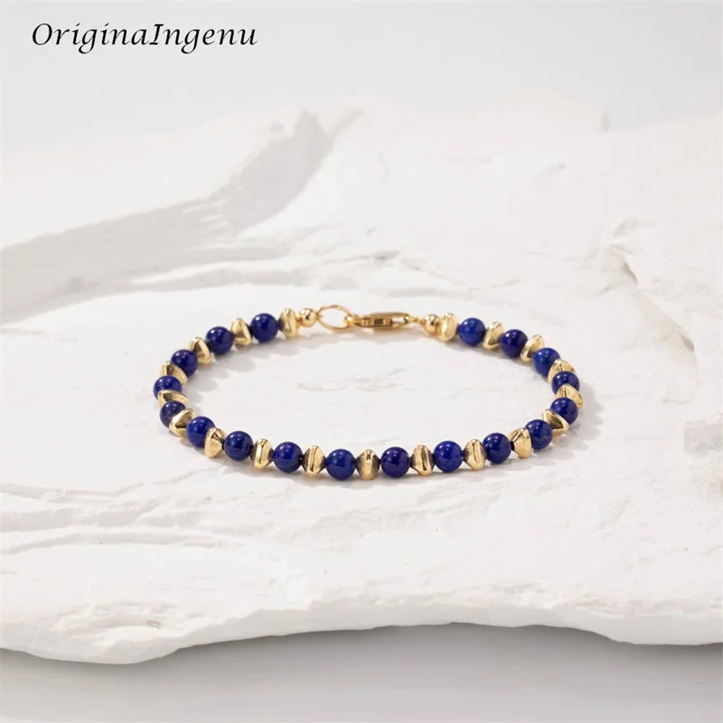 14K Gold Filled Bead Bracelet Handmade Natural lapis lazuli Jewelry Tarnish Resistant Bracelets Anklets for Women Gold Bracelet