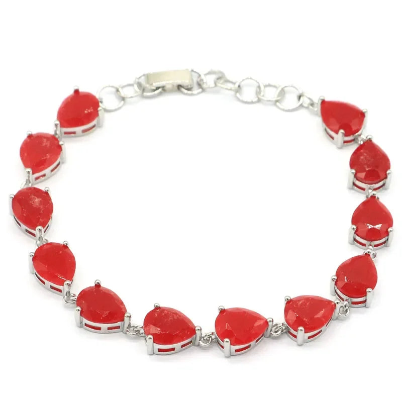 12.5g 925 Solid Sterling Silver Bracelet Customized Blue Aquamarine Real Emerald Ruby Morganite Citrine Peridot 7.5-8in
