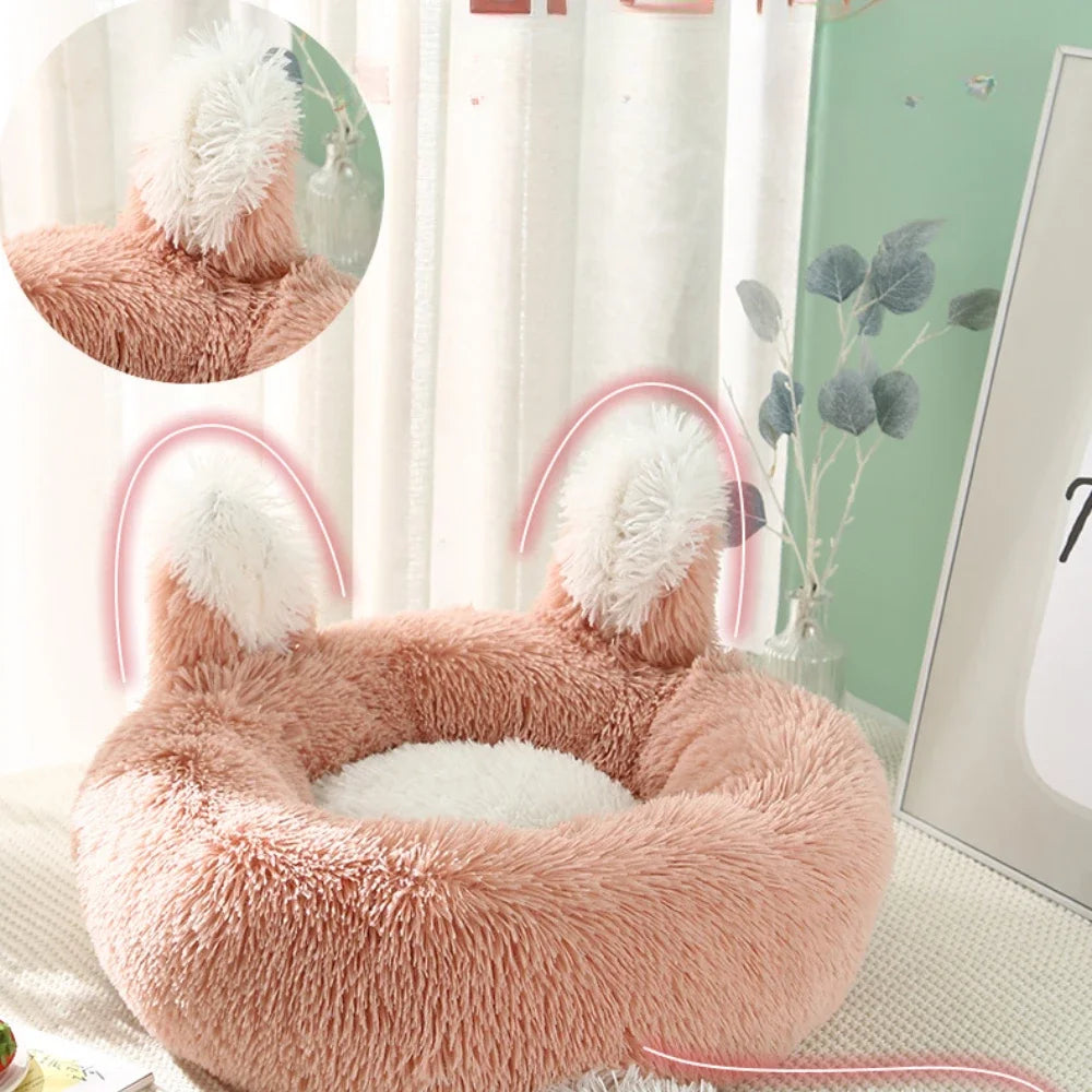 Cartoon Cat Bed Pet Nest Super Soft Warm Round Pet for Bed Semi Enclosed Dog and Cat House 2 in 1 Sleeping Bag Cat Princess Bed