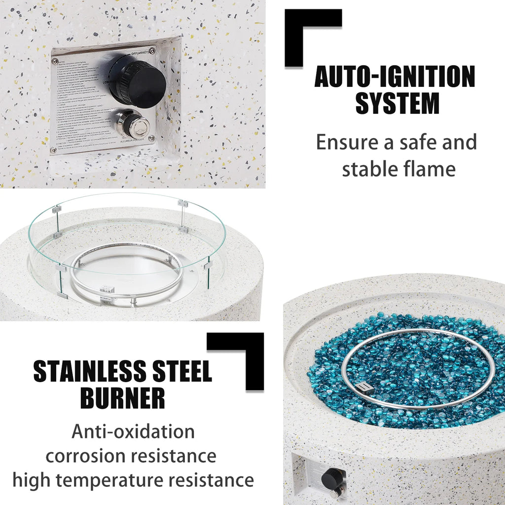 56 x 28 Zoll große graue Feuerstelle, Propan-Feuertisch-Set für den Außenbereich, rechteckiger Beton (50.000 BTU) mit 20 lb Tanktisch, Windschutz