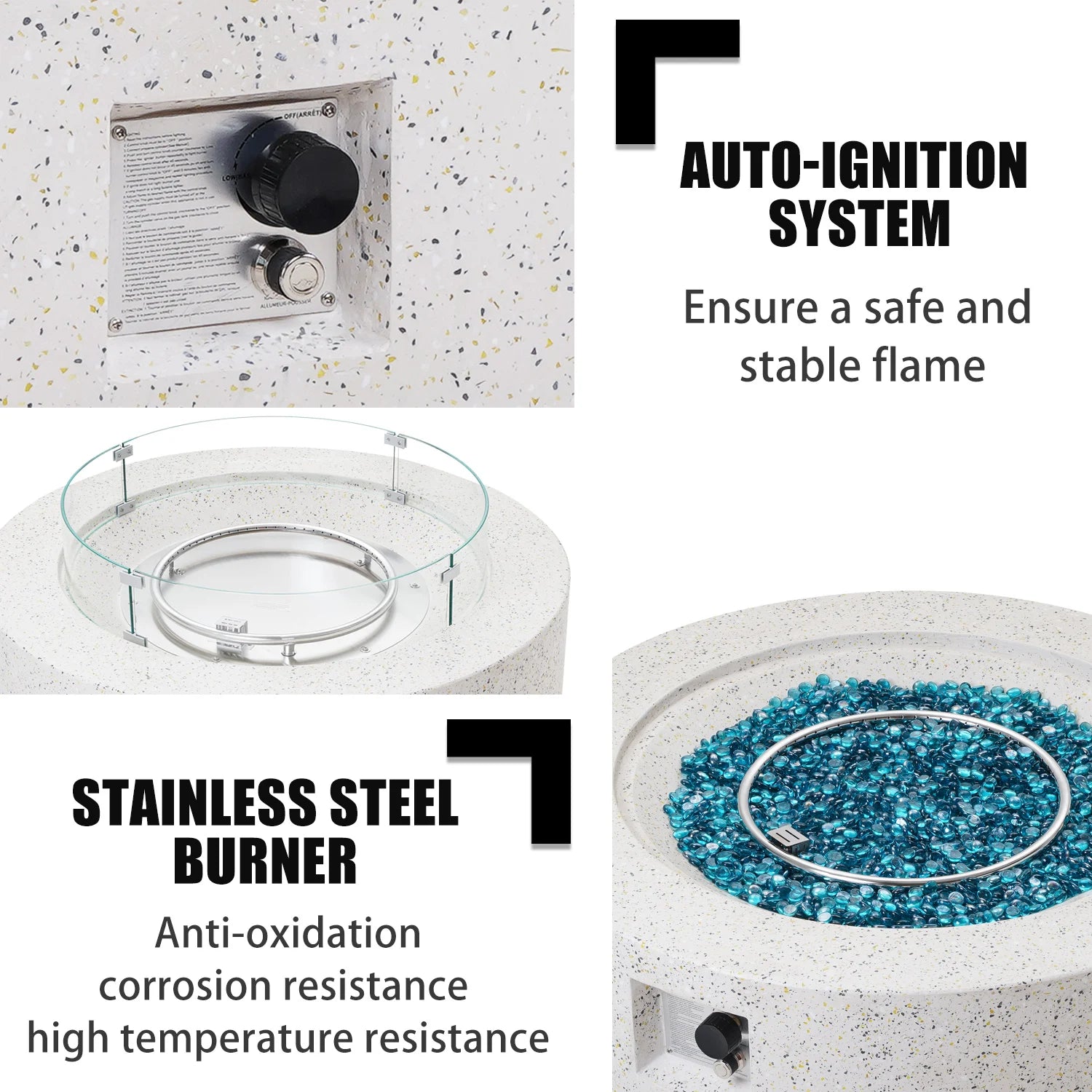 56 x 28 Zoll große graue Feuerstelle, Propan-Feuertisch-Set für den Außenbereich, rechteckiger Beton (50.000 BTU) mit 20 lb Tanktisch, Windschutz