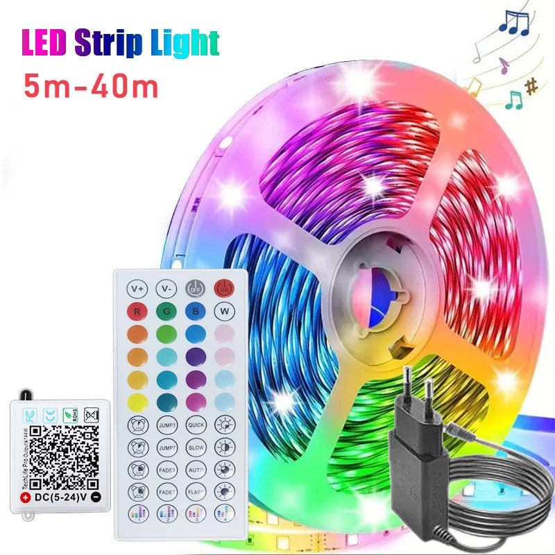 40M/131Ft Led Strip Lights APP 44Keys Music Sync Remote Control DC24V RGB Flexible Tape for Room Decoration TV Backlight Diode