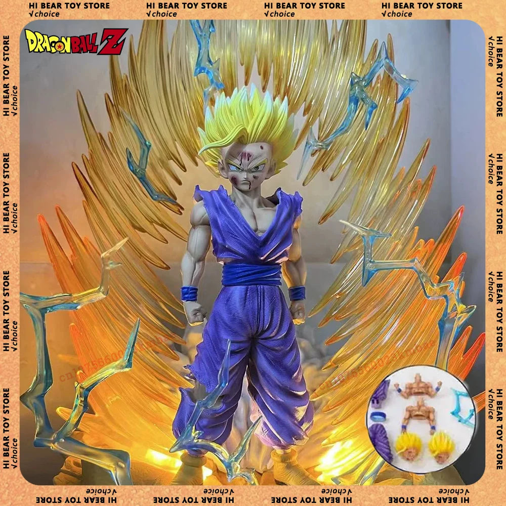 Dragon Ball Son Gohan Anime Figuren Super Saiyajin 2 Figur Leuchtende Statue Austauschbarer Kopf Handmodell Fans Geburtstagsgeschenke Spielzeug