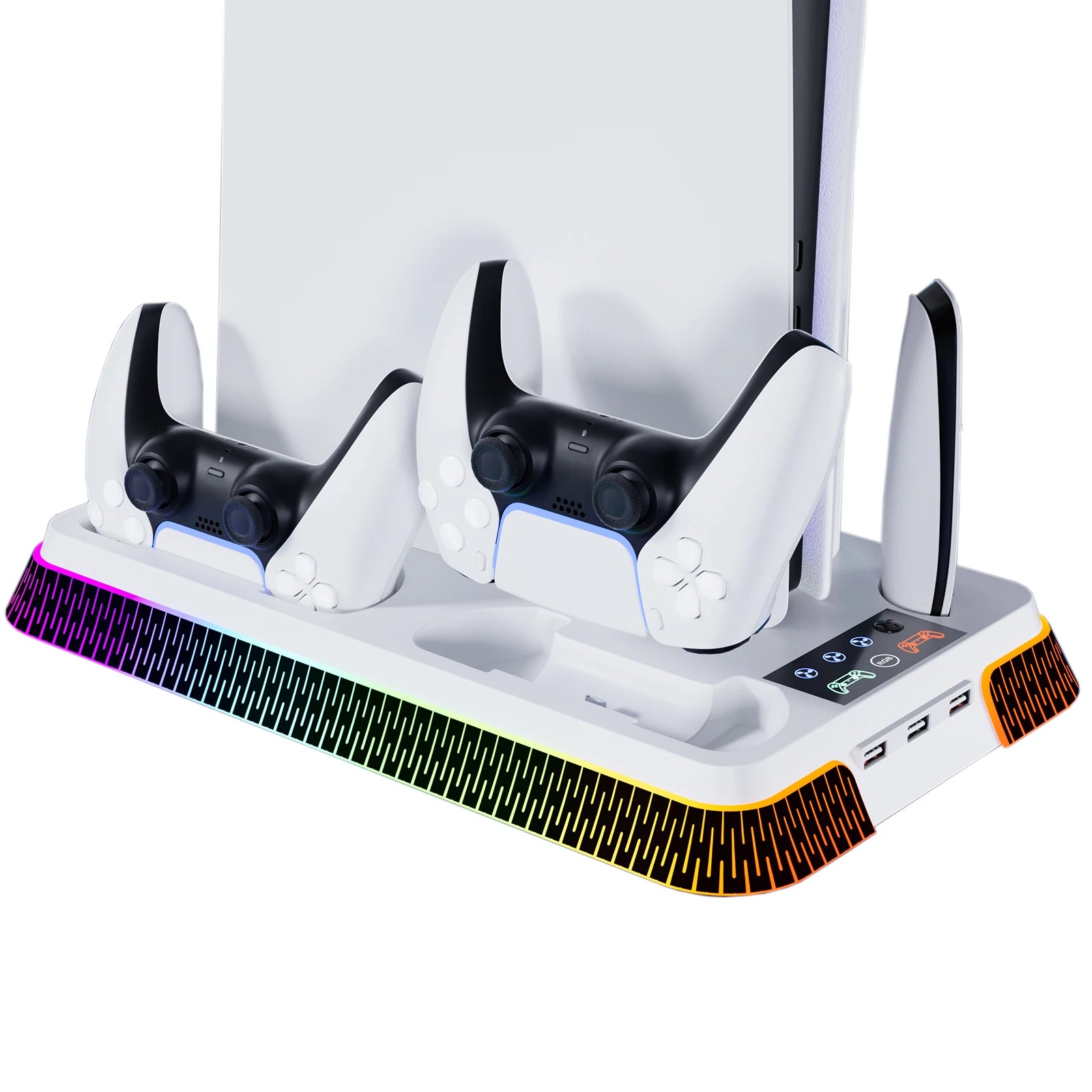 Cooling Station for PS5/PS5 Slim/PS5 Pro, YH66S Vertical RGB PS5 Cooling Stand with Controller Charging Dock, Headset Hook, USB