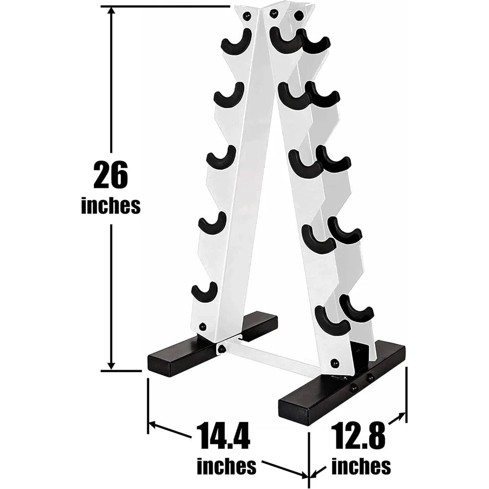 WF Athletic Supply 5 to 25 Pound Rubber-Coated Hex Dumbbell Set with Storage Rack for Muscle Toning and Strength Training