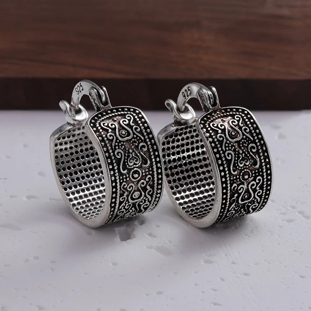 VENTFILLE 925 Sterling Silver Chunky Hoop Earrings for Women Geometric Circle Punk Ear Jewelry Party Gifts 2023 New Dropshipping