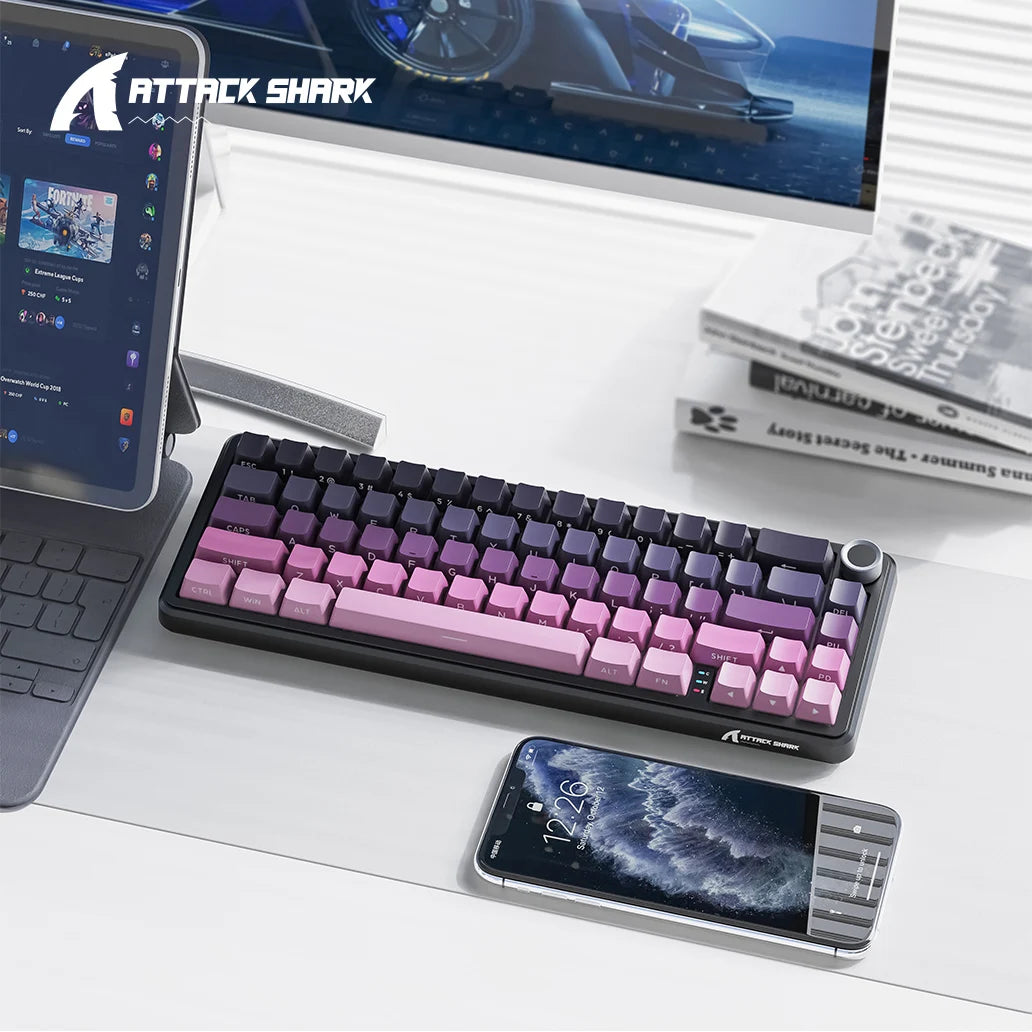 Attack Shark X66 Wireless Mechanical Keyboard,RGB Lighting,Hot-swappable,Metal Knobs,Suitable for FPS. games,Win&Mac