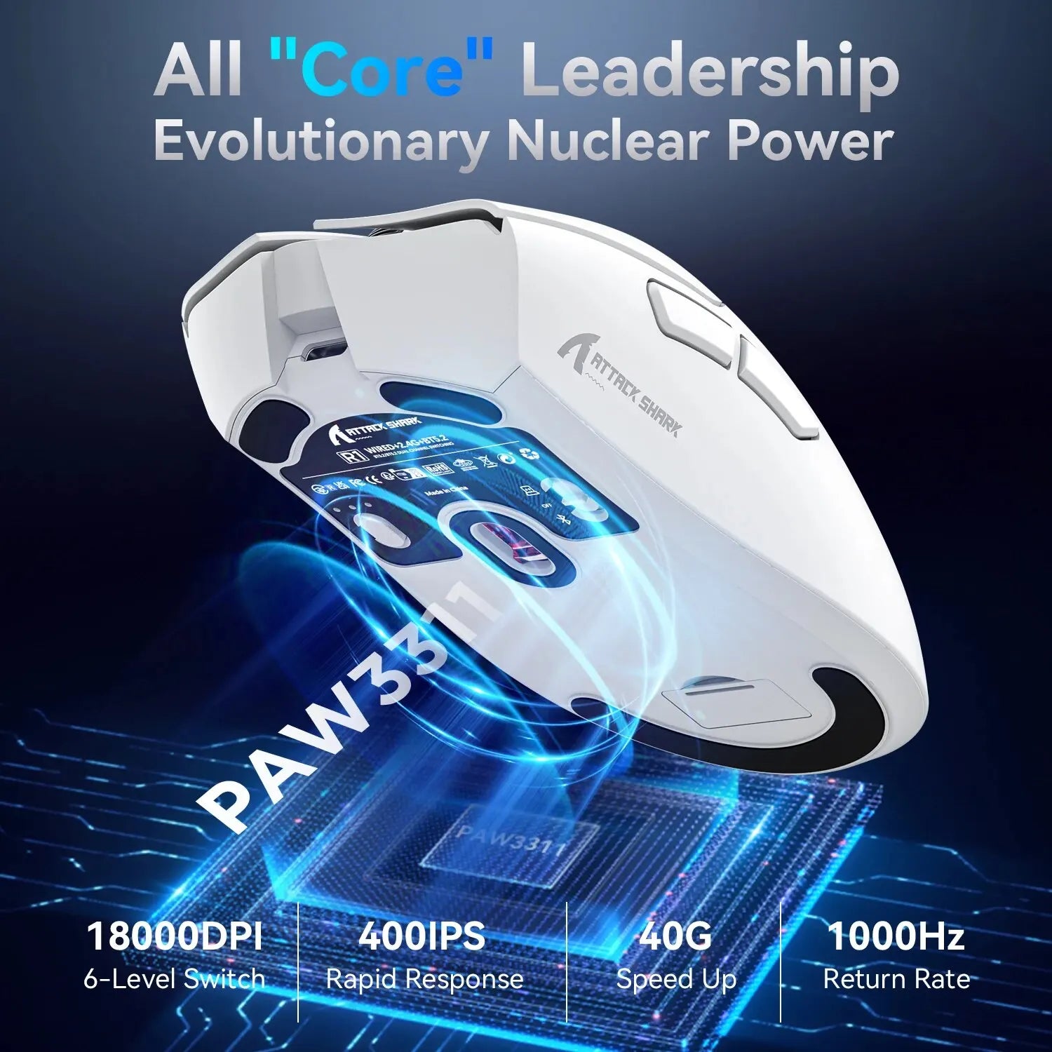 R1 Superlight Mouse Bluetooth 2.4G Безжична геймърска мишка PixArt PAW3311 Геймърски сензор 6 регулируеми DPI за офис игри