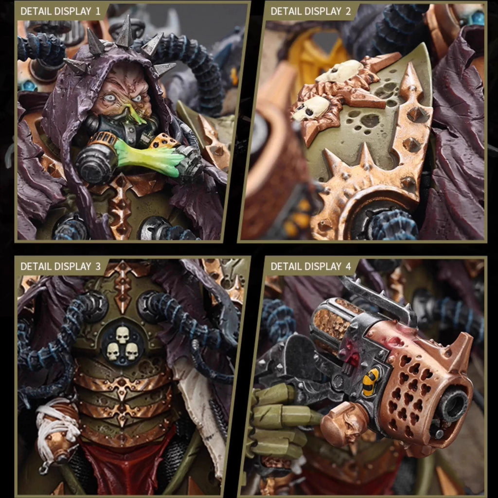 JOYTOY 1/18 Action Figures Mortarion Daemon Primarch of Nurgle with Ancient weapons‘The Lantern' and ‘Silence' Collectible Toys