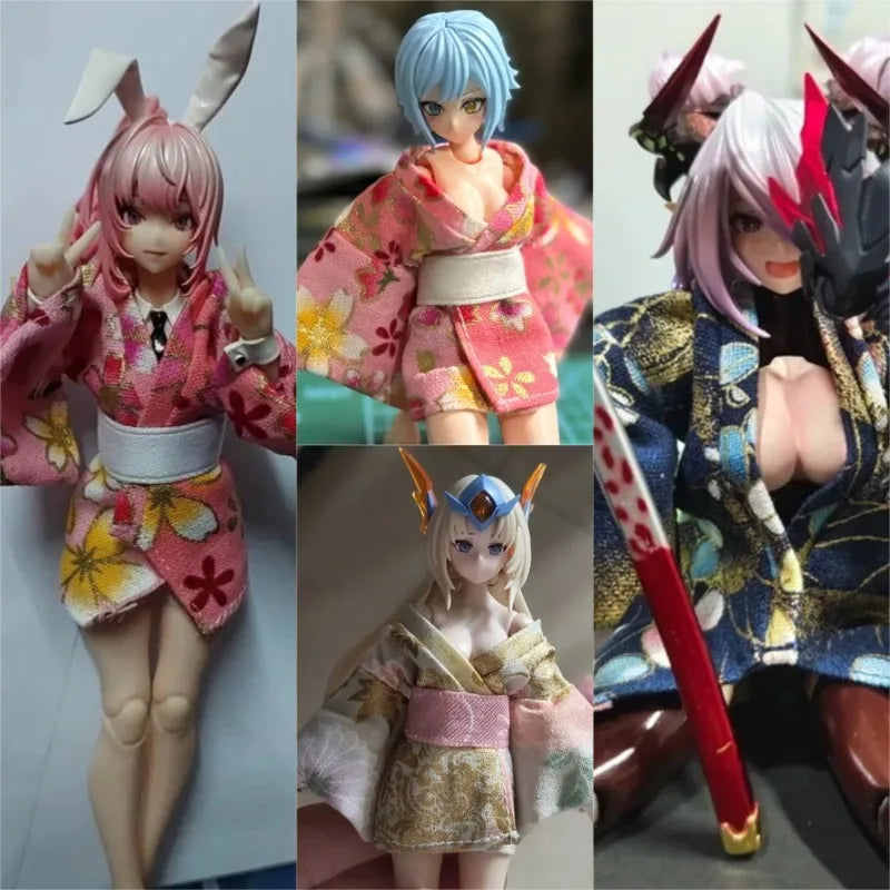 1/12 Scale Female Soldier Short Japanese Printing Kimono Dress Clothes Model for 12" Tbleague Phicen Body Accessories