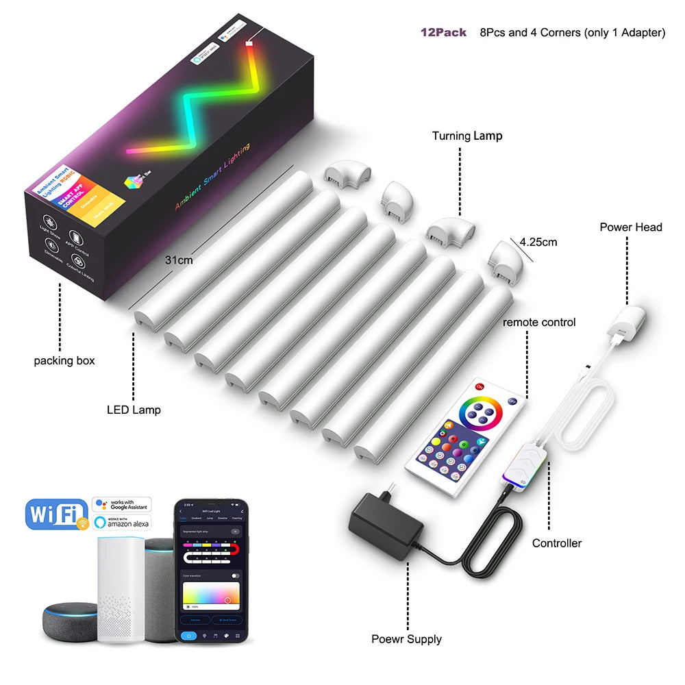 Smart TuYa Wifi APP Control RGB LED Wall Lights For Gaming TV Bedroom Decoration Music Atmosphere Lamps LED Night Lights