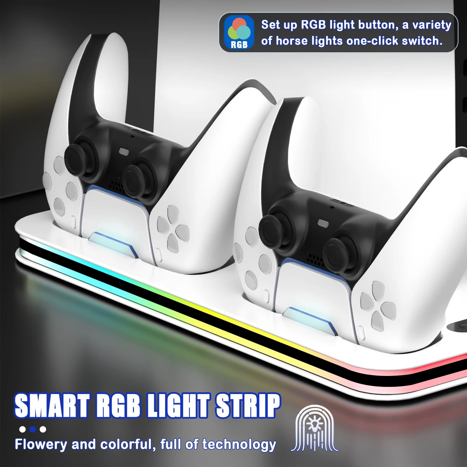 New 4-in-1 Cooling Stand For PS5/PS5 SLIM/PS5 PRO Charging Of dual Controllers  Adjustable RGB Lights With Disc Storage Holde
