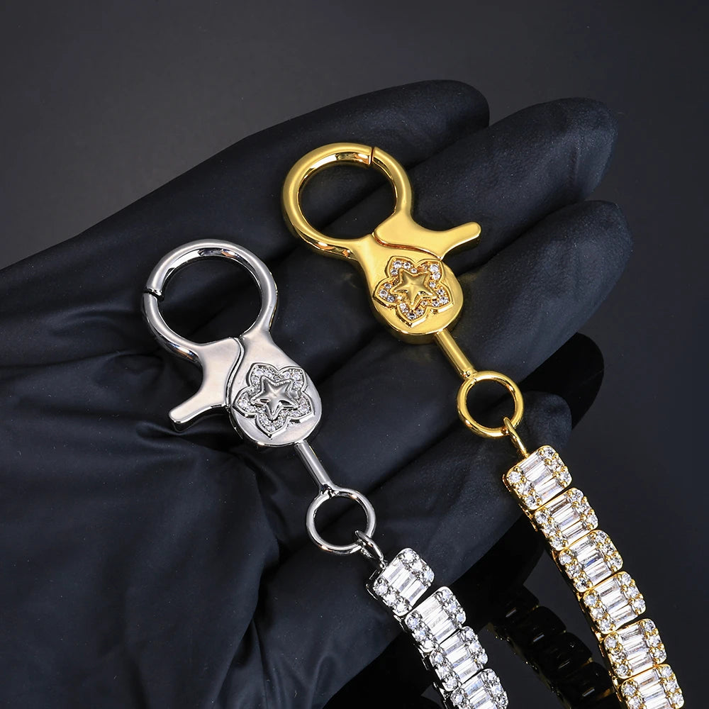 HHIOK New Rectangular Tennis Chain 5A Brass Inlaid Zircon Iced Keychain Hip Hop Rock Style Men's and Women's Jewelry Necklace