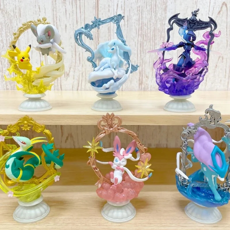 Re-Ment Pokemon Figures Decorative Frame Collection Alolan Ninetales Ceruledge Serperior Pikachu Suicune Sylveon PVC Model Toys