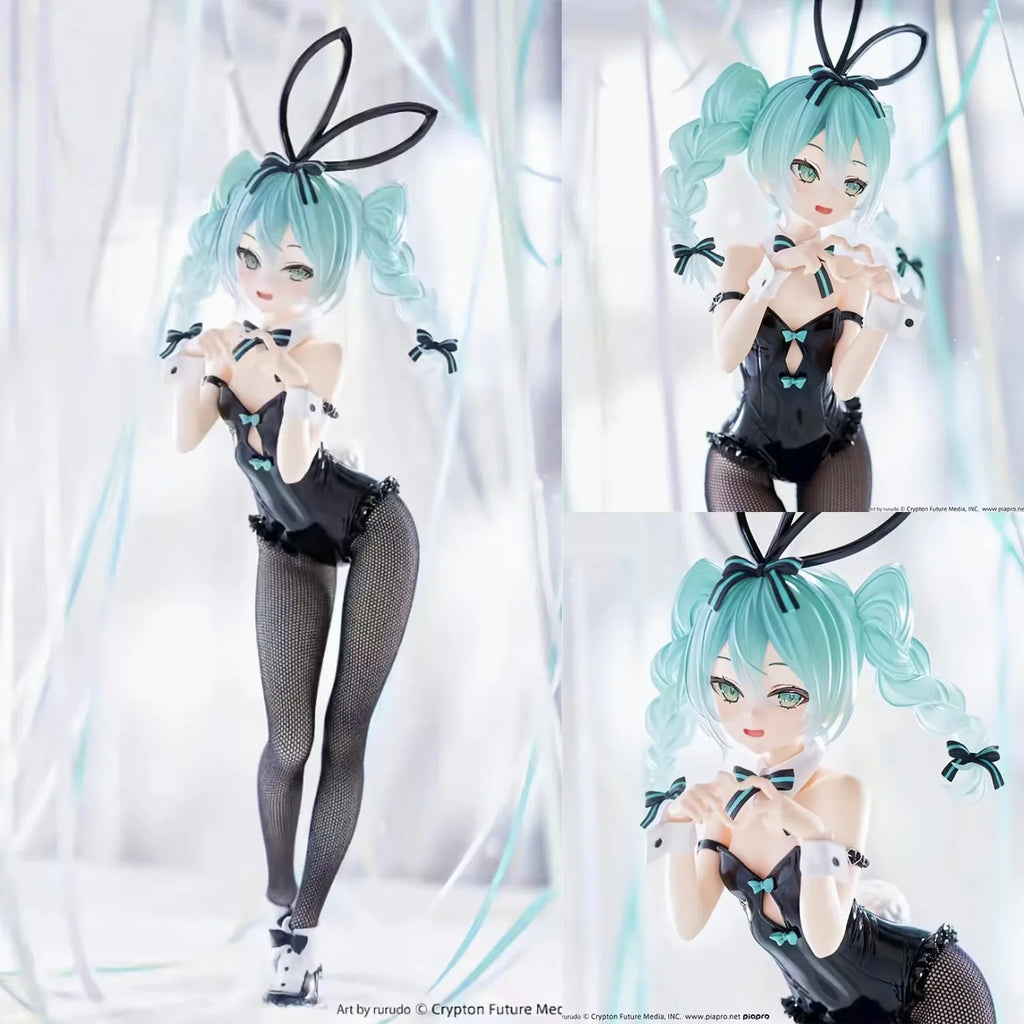 28cm Hatsune Miku Anime Girl Figures Cartoon Black Silk Rabbit Girl Miku Figurines Car Decoration Doll Model Kids Toys Fans Gift