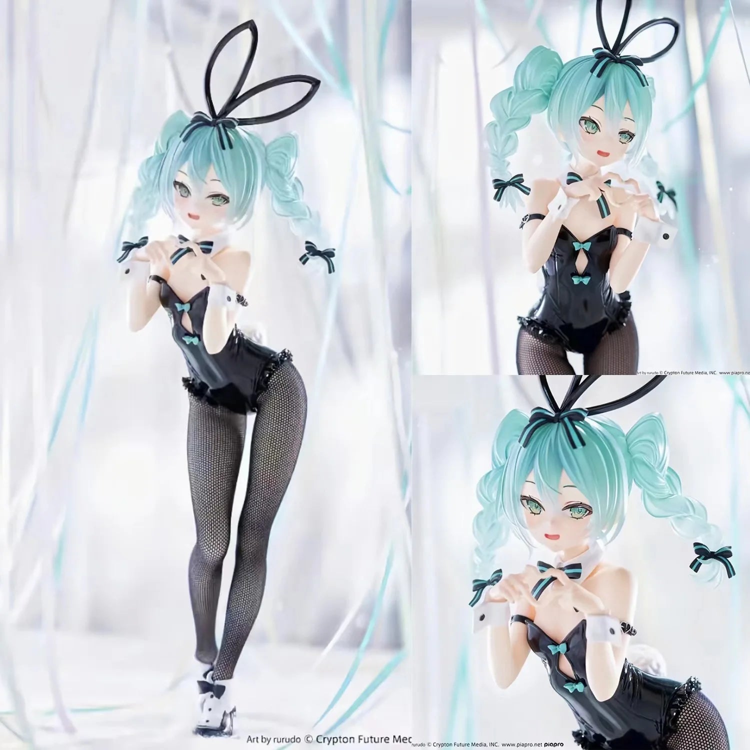 28cm Hatsune Miku Anime Girl Figures Cartoon Black Silk Rabbit Girl Miku Figurines Car Decoration Doll Model Kids Toys Fans Gift