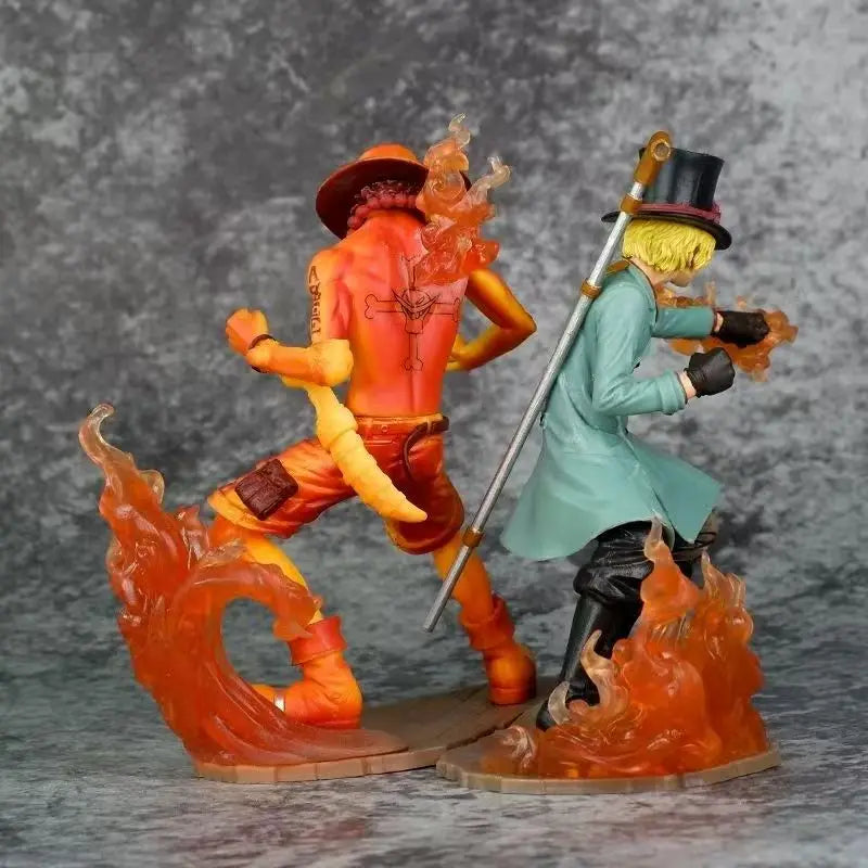 One Piece Anime Figure 13cm Feverish Action Flame Ace Sabo Action Statue PVC Collection Model Doll Toys Children Christmas Gift