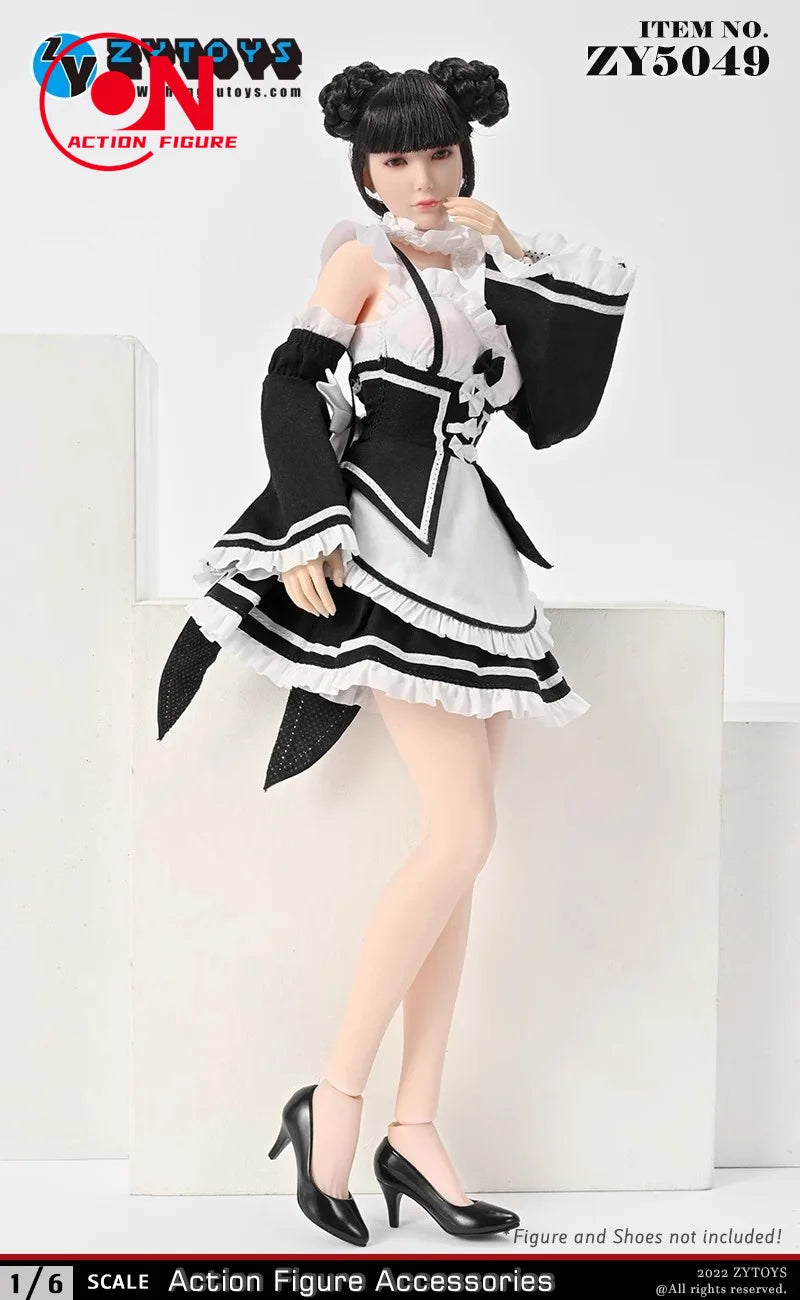 ZY5049 1/6 Female Maid Outfit Maid Dress Armband Bow Tie Set Clothes Model Fit 12-inch Soldier Action Figure Body
