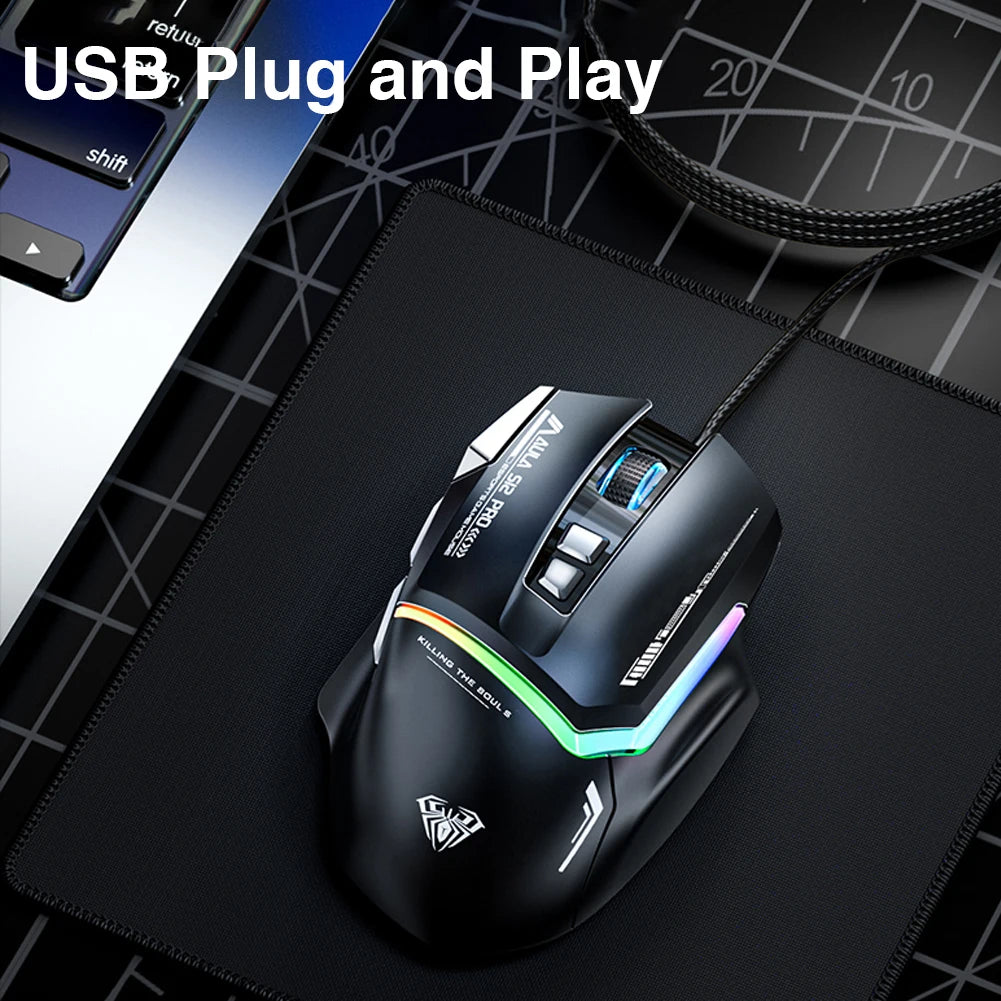 AULA S12Pro Gaming-Maus, 12800 DPI, 1000 Hz Return, kabelgebunden, 8 Tasten, Makro-Maus für E-Sport, ergonomisches Design, RGB-Hintergrundbeleuchtung