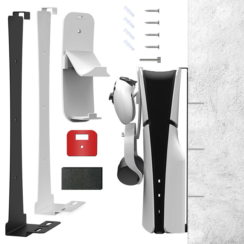 Space Saving Wall Mount Kit for PS5 Slim Console with Controller and Headset Hook for Organized Storage