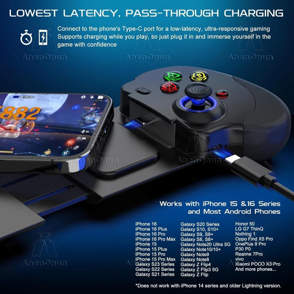 Mobile Phone Controller Mobile Gaming Wireless Gamepad Android/iOS Hall Effect Joystick Dual Vibration Motors Joypad Accessories