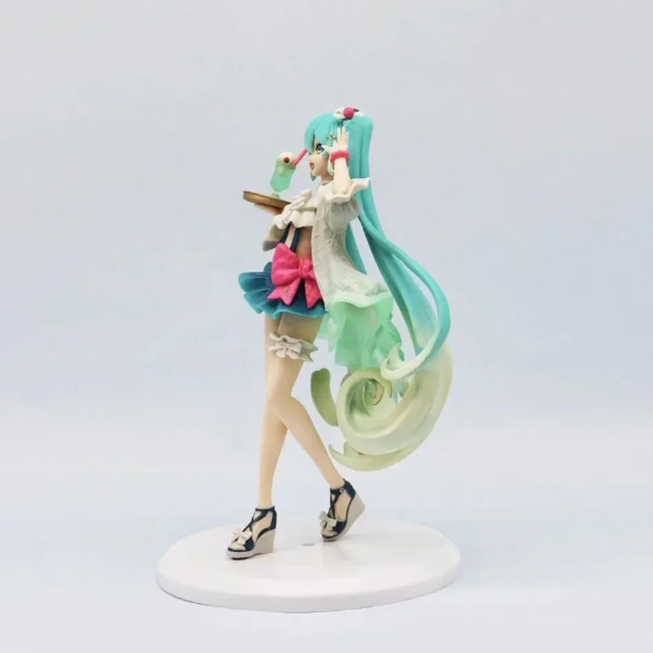 18CM Anime Hatsune Miku Melon Soda Float Figure Cute PVC Doll Collectible Action Figure for Gift Sweet Sweets Theme Standing Toy