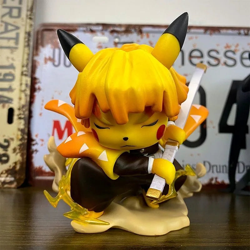 11cm Hot Anime Figure Pikachu Cross-Dressing Agatsuma Zenitsu Figurine PVC Statue Model Doll Collection Ornament Toys Boys Gifts